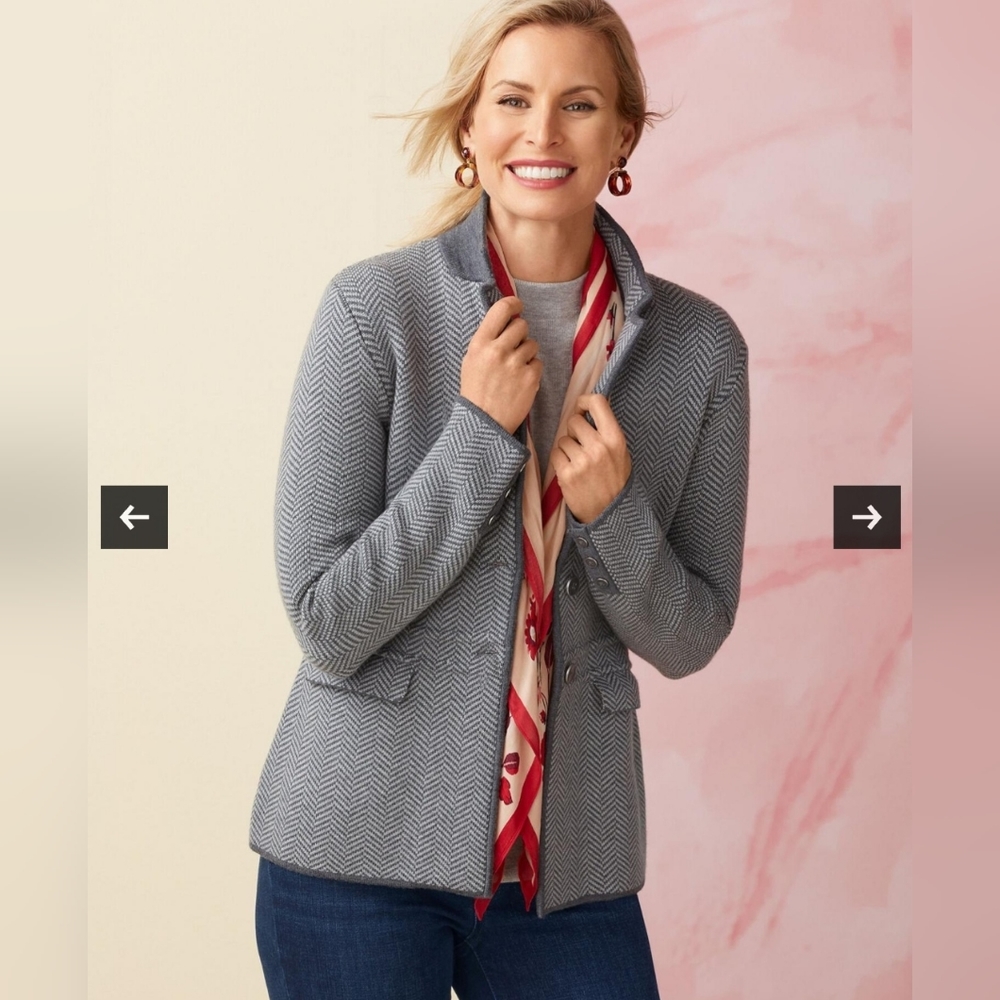 Talbots Herringbone SHADOW Merino Sweater HEATHER GREY women's 2X